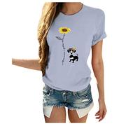 Blusas y Tops, Mujer Girasol Punto Impresión Manga Corta O-Cuello Camiseta Blusa Top Blusas para Mujer Elegante (Gris S)