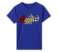 Blusas y Tops, Mujer Manga Corta Leopardo Cuadros Impreso Pascua Conejo Camiseta Blusa Top Blusas para Mujer Elegante (Azul L)