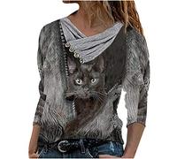 Blusas y Tops, Mujeres Casual Tops Cruz Cuello en V Botones Impresión de Manga Larga Suéteres Blusa, Blusas para Mujer Elegante (Negro)