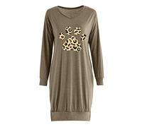 Blusas y tops, nueva camiseta suelta de manga larga con estampado de pata de perro, leopardo en V y bolsillo dividido, blusas para mujer elegantes (Khaki S)