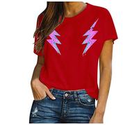 Blusas y tops, para mujer, casual, impresión rayo, manga corta, cuello redondo, túnica Blusas para mujer elegante (rojo S)