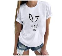 Blusas y tops, para mujer, de Pascua, informal, de manga corta, impresa, cuello redondo, camiseta, blusas para mujer, elegantes (blanco XL)