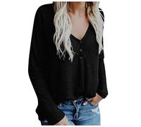 Blusas y Tops, tops casuales de manga larga frontal con cuello en V y túnica suelta sólida, blusas para mujer elegantes (negro M)