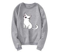 Blusas y Tops, Unisex Hombres Mujeres Casual Manga Larga O-Cuello Gato Impreso Sudadera Pullover, Blusas para Mujeres Elegantes (Gris L)