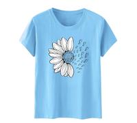 Blusas y túnicas para mujer blusa verde manga corta muselina blusa mujer camisetas señoras verano elegante blusa suelta cuello redondo cómodo ventilado muselina camisa casual larga, azul celeste, M