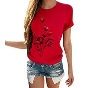 blusas y túnicas para mujer estampado amor manga T camiseta mujer blusa corazón corto día de San Valentín camisetas mujer casaca señoras, rojo, L