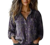 Blusen Damen Rot Shirts Long Sleeve Floral Print Loose Fit Spring Collared Work Blouses Tops with Pocket Dirndl Damen Bluse Schwarz, azul oscuro, L