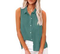 Blusentop Damen Sommer Baumwolle - Leinenbluse Damen Große Größen - Weste Elegant Blusenshirt Ärmellose Tank Top Solaver Hemdbluse Einfarbig Musselin Bluse Knopfleiste Tanktops leicht Shirts, Color