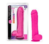Blush Novelties Au Naturel Big John - Consolador SensaFeel de doble densidad ultra suave de 11 pulgadas de largo y 2.5 pulgadas de grosor - FlexiShaft para adaptarse - Arnés con ventosa - Rosa