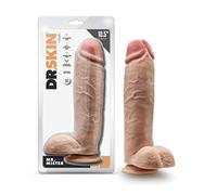 Blush Novelties Dr. Skin Consolador realista de 10,5 pulgadas de largo y 2,5 pulgadas de grosor con base de ventosa y bolas, tacto suave y real, tamaño de caballo, juguete sexual