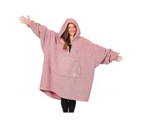 (Blush) Teddy Bear Quarter Zip Oversized Microfiber Sherpa Wearable Blanket With Zipper One Size