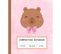 Blushing Capybara Notebook: Kawaii Pink Composition Book for Girls: Cute Capybara with Bow | 7.5" x 9.25" | Wide Ruled | 120 Pages