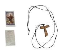 BLUSUPERSHOP Collar con cruz Tao Tau de madera olivo molado de gran calidad y fabricación cuerda con nudos de San Francisco colgante rosario religioso protege mi Santino regalo