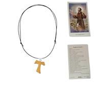 BLUSUPERSHOP Collar de cuerda ajustable 80-42 cm cruz madera 3 x 2,5 cm Tao TAU a2 de San Francisco colgante rosario María Virgen Religioso protege mi mío ajustable con San Francisco para oración