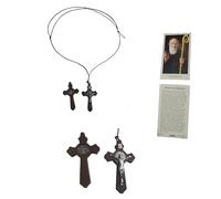 BLUSUPERSHOP Collar de cuerda ajustable de 80 - 42 cm, cruz de madera de 6 x 3,5 cm, Tao TAU A4 de San Benito, colgante rosario religioso, protector de mí, ajustable con San Benito para oración