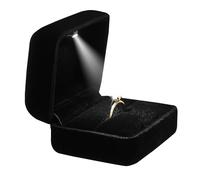 BLUTETE Caja de terciopelo con luz LED para anillo de joyería, caja de regalo, compromiso, propuesta de boda (negro)