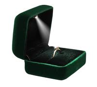 BLUTETE Caja de terciopelo con luz LED para anillo de joyería, caja de regalo, compromiso, propuesta de boda (verde)