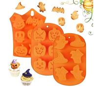 BluVast Jessix 3 Piezas Moldes Halloween Silicona, 6 Cavidades, Reutilizable, Adecuado para Hacer Cubitos Hielo Gelatina Mousse Chocolate, Naranja, Múltiple