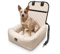 BLUZELLE Asiento Coche Perro & Cama 2-en-1, Trasero & Delantero, Beige | Oxford 600D repelente al agua, Cojín reversible de peluche, 2 correas de sujeción, Correa de seguridad incluida, Hasta 12 kg