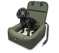BLUZELLE Asiento Coche Perro & Cama 2-en-1, Verde Oliva | Oxford 600D repelente al agua, Cojín reversible de peluche, 2 correas de sujeción, Correa de seguridad incluida, Hasta 12 kg