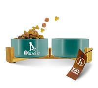 bluzelle Balance Bowl Comedero Perro 2-en-1 XXL, Cuencos Cerámica 850ml con Soporte de Bambú, Comedero Elevado para Perros y Gatos, Antideslizante, Apto Lavavajillas y Microondas, Color:Gasolina