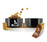 bluzelle Balance Bowl Comedero Perro 2-en-1 XXL, Cuencos Cerámica 850ml con Soporte de Bambú, Comedero Elevado para Perros y Gatos, Antideslizante, Apto Lavavajillas y Microondas, Color:Negro