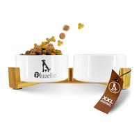 bluzelle Balance Bowl Comedero Perro 2-en-1 XXL, Cuencos Cerámica 850ml con Soporte de Bambú, Comedero Elevado para Perros y Gatos, Antideslizante, Apto Lavavajillas y Microondas, Color:Blanco