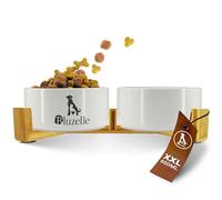 bluzelle Balance Bowl Comedero Perro 2-en-1 XXL, Cuencos Cerámica 850ml con Soporte de Bambú, Comedero Elevado para Perros y Gatos, Antideslizante, Apto Lavavajillas y Microondas, Color:Gris
