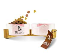 bluzelle Comedero Perro Elevado 2X 850ml - Estación Cerámica 2en1 & Soporte Bambú - Balance Bowl (XXL) - Cuenco Antideslizante para Perros y Gatos - Marca Alemana, Color:Mármol Rosa