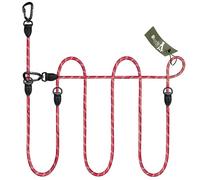 BLUZELLE Correa Perro 3m Cuerda Ajustable, Correa Manos Libres, Correa Doble para Perros Grandes e Medianos, 2X Mosqueton Aluminio, Nylon Paracord Cintura Reflectante, Detalles de Cuero, Color:Rojo