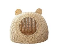 BLWOTMOR Cama para Gatos Tejida con Casa para Mascotas Nido Semicerrado Superficie Lavable Estructura de Plástico Transpirable Apta para Mascotas en Interiores y Diario, Beige, Grande