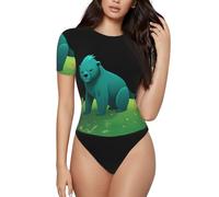 BLWSLC Animal Bear - Mono de manga corta para mujer, informal, para fiestas, uso diario, con dobladillo de botón a presión, Negro, XL