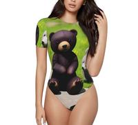 BLWSLC Bear Buddy - Mono de manga corta para mujer, informal, para fiestas, uso diario, con dobladillo de botón a presión, Negro, XL