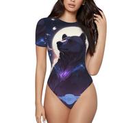 BLWSLC Bear Dream - Mono de manga corta para mujer, estilo casual, para fiestas, uso diario, con dobladillo de botón a presión, NEGRO, M