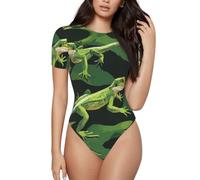 BLWSLC Body de cuello redondo con diseño de cocodrilo forrajeando otra vez, mono de una pieza para mujer, para uso individual o en capas, Negro, L