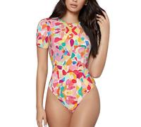 BLWSLC Body de cuello redondo con fragmentos de color caramelo, mono de una pieza de manga corta para mujer, para uso individual o en capas, NEGRO, XXL