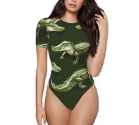 BLWSLC Body de cuello redondo con movimientos de cocodrilo para gatear - Mono de una pieza de manga corta para mujer - Uso individual o en capas, Negro, XL