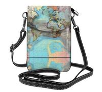 BLWSLC Bolsa cruzada para teléfono con diseño de mapa del mundo con tapa abatible y ranura para tarjetas, perfecta para viajes, uso diario y uso al aire libre.
