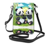 BLWSLC Bolsa cruzada para teléfono con dos pandas felices con tapa abatible y ranura para tarjetas, perfecta para viajes, uso diario y uso al aire libre.