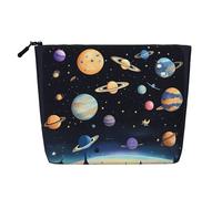 BLWSLC Bolsa de cosméticos de lino sintético con estampado de Saturn Jupiter Earth para mujer, gran capacidad, esencial para el día a día