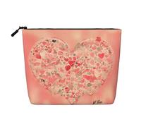 BLWSLC Bolsa de cosméticos de una sola capa con estampado de flores de corazón rojo, bolsa de almacenamiento, adecuada para el almacenamiento diario, imprescindible para viajes de negocios.
