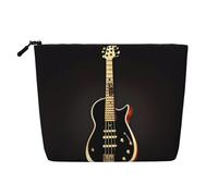BLWSLC Bolsa de cosméticos de una sola capa con estampado de guitarra negra, bolsa de almacenamiento, adecuada para el almacenamiento diario, imprescindible para viajes de negocios.