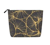 BLWSLC Bolsa de cosméticos de una sola capa con estampado de hojas doradas, bolsa de almacenamiento, adecuada para el almacenamiento diario, imprescindible para viajes de negocios.