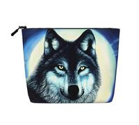 BLWSLC Bolsa de cosméticos de una sola capa con estampado de lobo bajo la luna, bolsa de almacenamiento, adecuada para el almacenamiento diario, imprescindible para viajes de negocios.