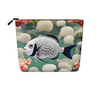 BLWSLC Bolsa de cosméticos de una sola capa con estampado de peces tropicales blancos, bolsa de almacenamiento, adecuada para el almacenamiento diario, imprescindible para viajes de negocios.