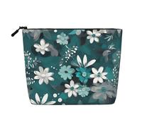 BLWSLC Bolsa de cosméticos de una sola capa con estampado floral gris azulado y blanco, bolsa de almacenamiento, adecuada para el almacenamiento diario, imprescindible para viajes de negocios.