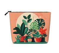 BLWSLC Bolsa de cosméticos de una sola capa impresa con plantas verdes en maceta, bolsa de almacenamiento, adecuada para el almacenamiento diario, imprescindible para viajes de negocios.