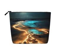 BLWSLC Bolsa de cosméticos de una sola capa impresa con vista bajo la luna, bolsa de almacenamiento, adecuada para el almacenamiento diario, imprescindible para viajes de negocios.