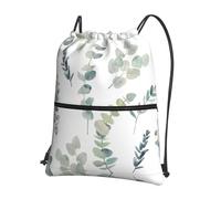 BLWSLC Bolsa de deporte con bolsillo floral con estampado de hojas de eucalipto, bolsa de gimnasio con cordón, adecuada para fitness y senderismo