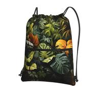 BLWSLC Bolsa de gimnasio con bolsillo floral con estampado de hojas de palmera tropical, mochila con cordón y cremallera, adecuada para viajes